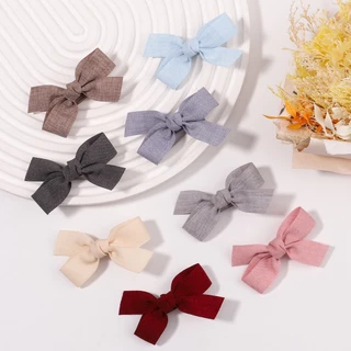 Kẹp tóc nơ RAINBOW BOWS vải cotton màu trơn xinh xắn cho bé gái