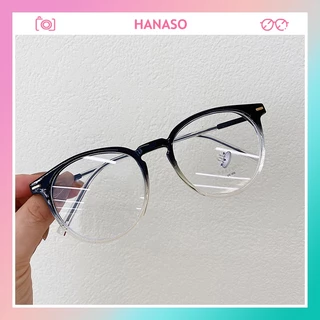 Gọng kính cận nữ nam cao cấp mắt tròn ngố kính giả cận phong cách Hàn Quốc chống tia UV và ánh sáng xanh HANASO 132