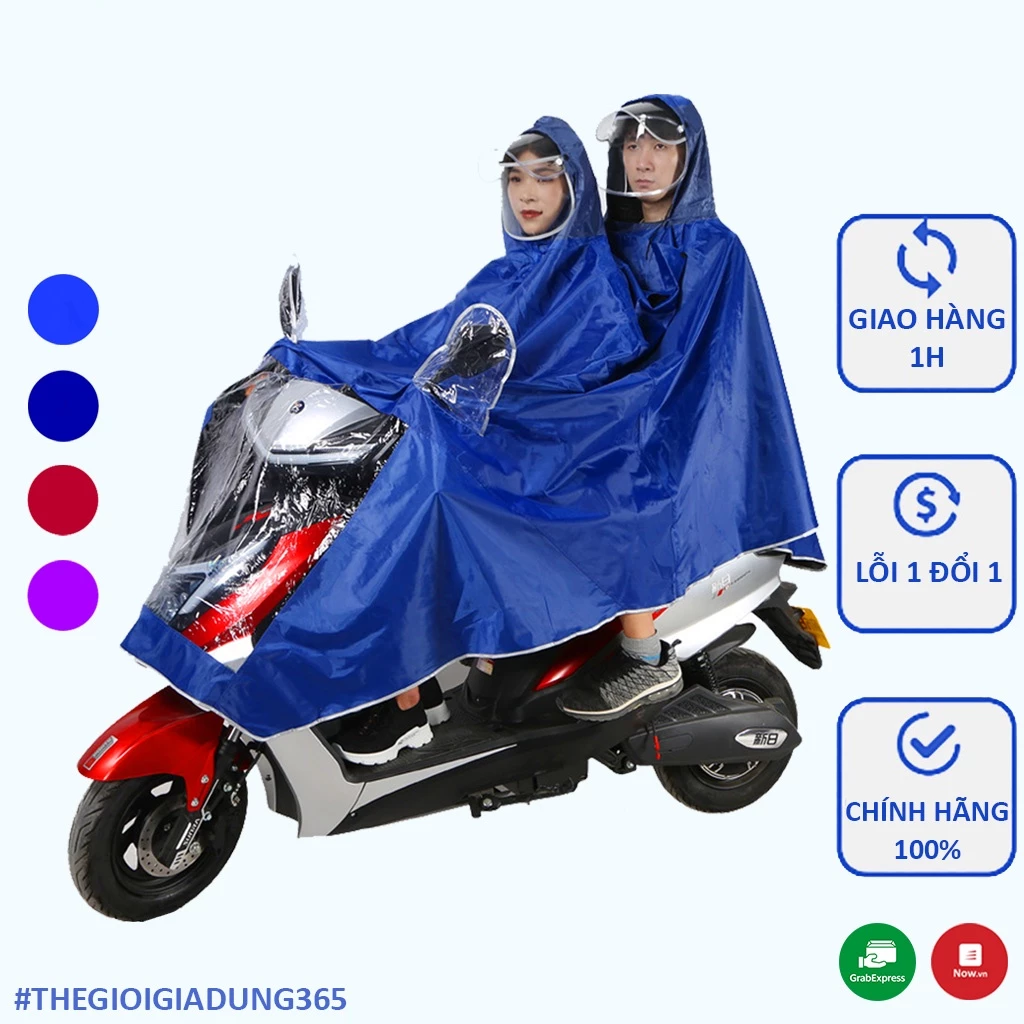 Áo Mưa 2 Đầu, 1 Đầu Người Có Kính Chắn Nước Che Mặt Đi Xe Máy Đôi Trùm Gương Đi Cánh Dơi PHẢN QUANG Vải Dù Chống Thấm