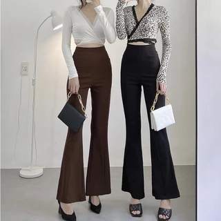 Quần tây nữ ống loe HHVINTAGE kiểu khóa lưng sau cát nhật co giãn Pant B02