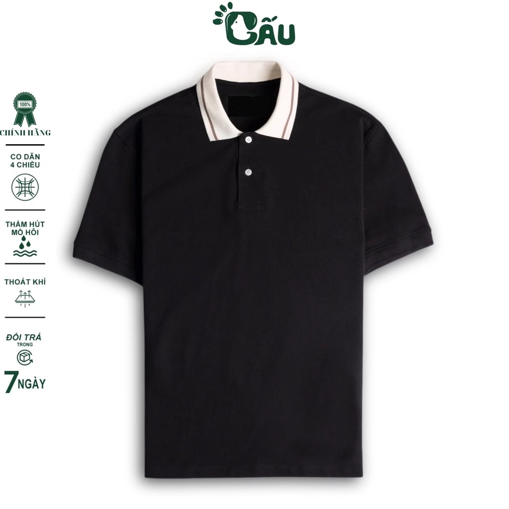 Áo thun Polo GẤU 194 Trơn Unisex vải cá sấu Poly co dãn 4 chiều dày dặn form gerular fit - PL Sọc Ca Cao Viền Nâu