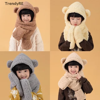 Trendy 1Pc Cute Bear Ear Hat Scarf Gloves 3-in-1 Winter Warm Hedging Cap Women Windproof Plush Hat Scarf RE