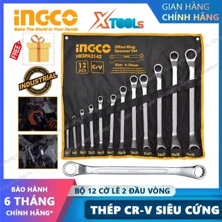 Bộ cờ lê 2 đầu vòng 12 chi tiết INGCO HKSPA3142 6-32mm cơ khí mở bulong sửa chữa ô tô xe máy nhà cửa máy móc thiết bị