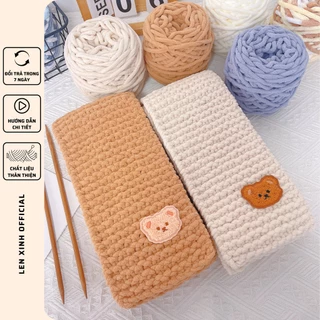 Bộ đan khăn len sợi bông, khăn len tự đan thời trang Hàn Quốc sợi mềm mại - Gói nguyên liệu đan khăn LX02