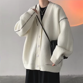 Áo Khoác cardigan Dệt Kim Cổ Chữ V Dáng Rộng Thời Trang Thu Đông Phong Cách Hàn Quốc Cho Nam Giới 100