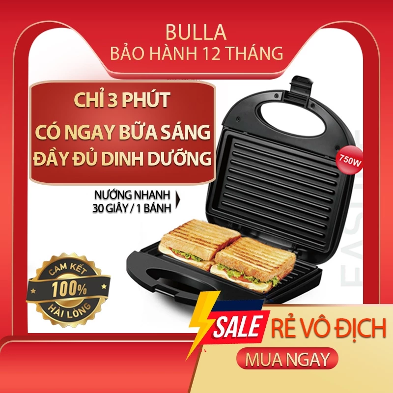 [Sale giá gốc] Máy nướng bánh mì, bánh sandwich Bulla Raf Công suất 750W - Bảo hành 12 tháng - Loại to