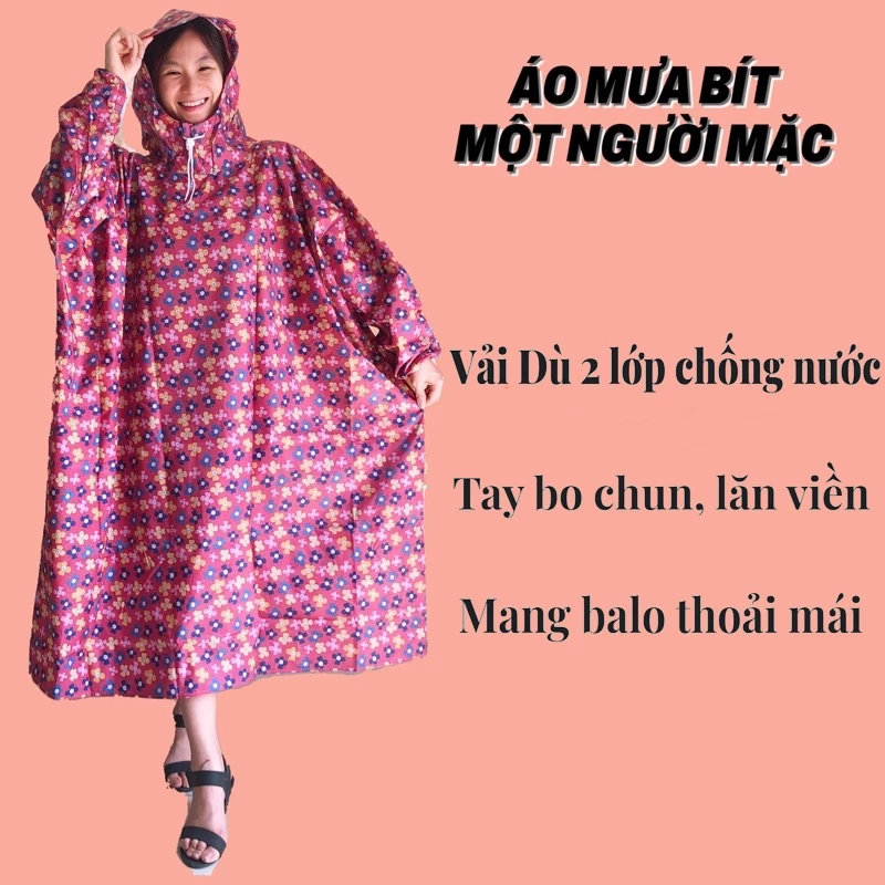 Áo Mưa Bít Người Lớn - Vải Dù 2 Lớp Cao Cấp Đặc Biệt Chống Nước, Không Rách, Một Người Mặc Nhiều Họa Tiết Size 1m2 - 1m4