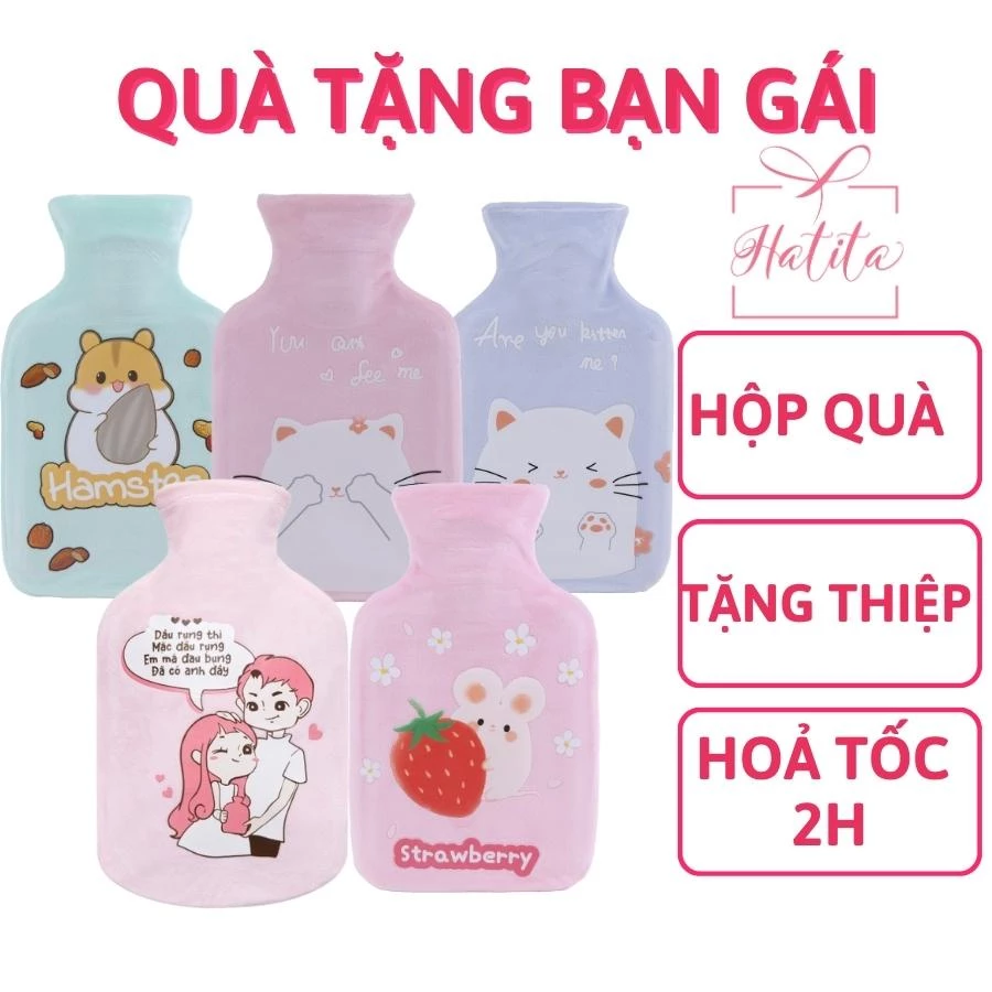 Túi chườm nóng bụng kinh HATITA 1000ml, sưởi ấm hỗ trợ giảm đau cho bạn nữ, Strawberry