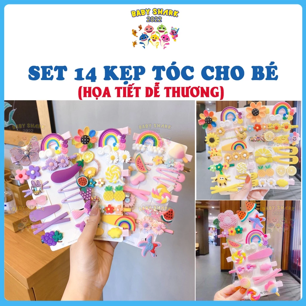 Set 14 kẹp tóc hình hoa nhiều màu sắc cầu vồng thời trang Hàn Quốc dành cho bé gái