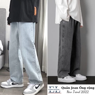 Quần jeans xám nam baggy ống suông rộng dáng đứng vải jeans bò xanh phom xuông cao cấp ELMEN SR01 hottrend 2023