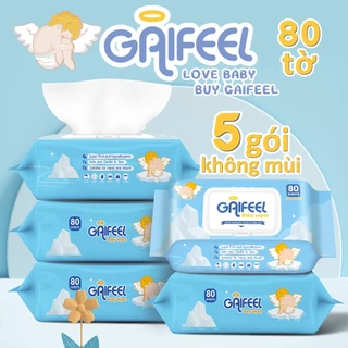 Khăn ướt GAIFEEL khăn giấy ướt Bộ 5 gói khăn ướt không mùi không cồn không parabens cao cấp dành cho em bé