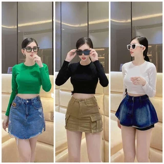 Áo croptop dài tay trơn cổ tròn AC060