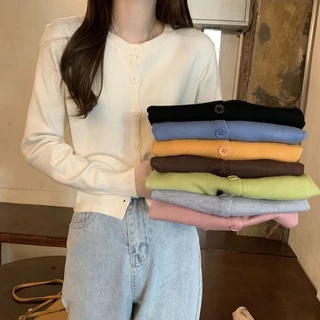 Áo Khoác Cardigan Dệt Kim Tay Dài Màu Sắc Đơn Giản Nữ Tính