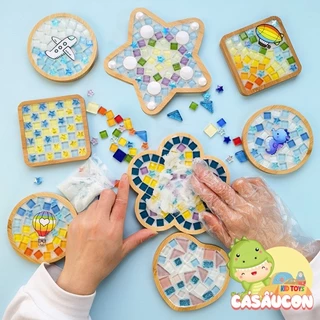 Bộ Kit Làm Đế Lót Ly Hình Tròn , Vuông Bằng Kính Mosaic DIY sáng tạo cho trẻ