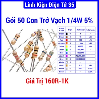 Trở vạch 1/4W 5% 160R→1K (gói 50con)