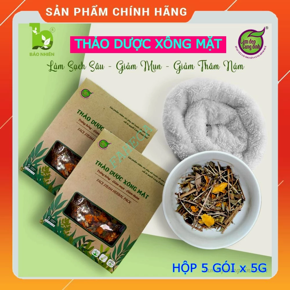 Thảo dược xông mặt sau sinh BẢO NHIÊN hộp 5 túi x 5g - Giúp da sáng mịn, giảm mụn, thâm nám - Thảo dược thiên nhiên