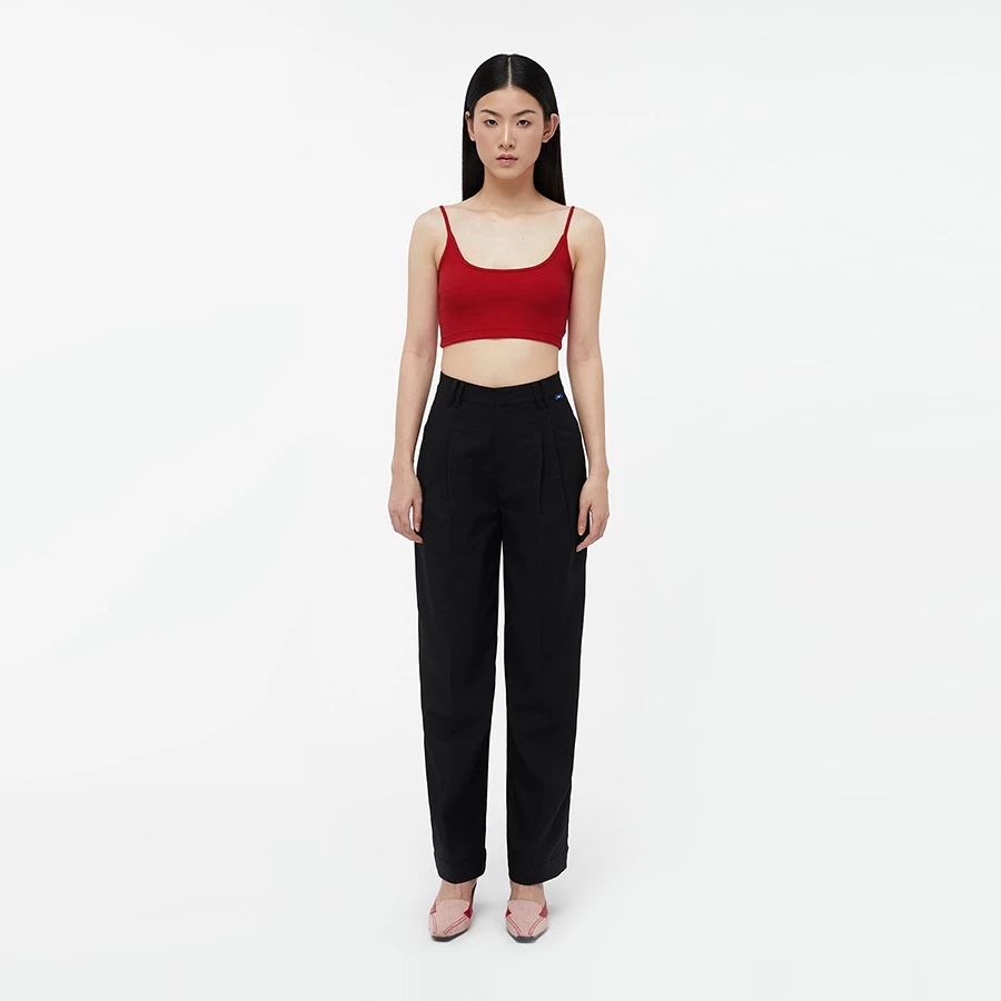 TheBlueTshirt - Quần Âu Nữ Xếp Ly Màu Đen - Double Pleat Straight Trousers - Black