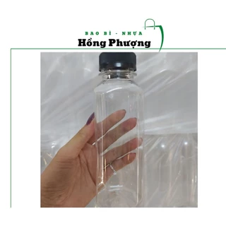 [Mua tối đa 50 chai/đơn] Combo 50 chai miệng rộng vuông 350ml nhựa PET kèm nắp đen đựng trà sữa chè dưỡng nhan