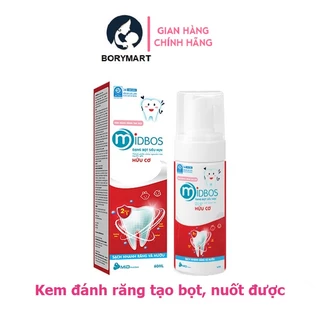 Kem đánh răng dạng bọt Midbos 60ml hữu cơ nuốt được cho bé từ 1 tuổi giúp làm sạch, trắng răng, thơm miệng