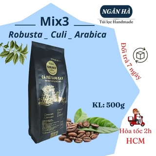 Cafe Nguyên Chất Mix 3 Hạt Cà Phê Robusta Culi Và Arabica Pha Phin, Pha Máy Đắng Đậm, Thơm Nhiều, Không chua Hậu Vị Ngọt