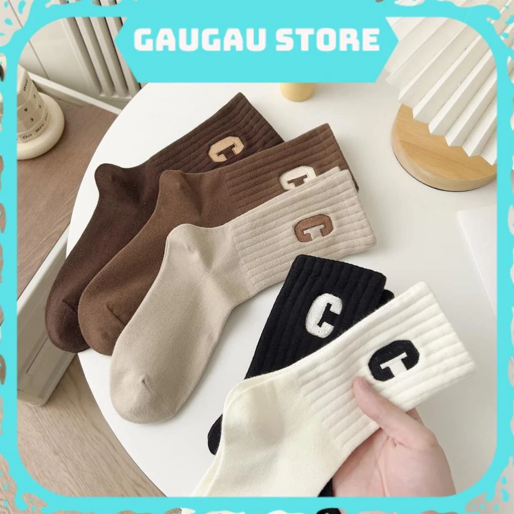 Tất Cổ Cao Vớ Cổ Cao Nữ Họa Tiết Chữ C Nhiều Màu Dễ Thương Vải Cotton Mềm Mịn Co Giãn Thời Trang [ Hỏa Tốc HCM ]