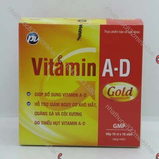 Vitamin A-D Gold Phúc Vinh - Giúp bổ sung vitamin a-d, giảm nguy cơ khô mắt, quáng gà, còi xương hộp 100 viên