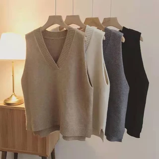 Áo Khoác Cardigan Dệt Kim Không Tay Cổ Chữ V Mềm Mại Phong Cách Hàn Quốc Dành Cho Nữ