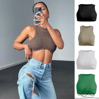 Áo Croptop Không Tay Cổ Tròn Màu Sắc Thời Trang Mùa Hè Cho Nữ