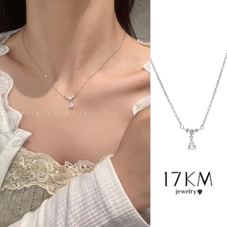 Vòng cổ 17KM từ bạc mặt đính pha lê đơn giản dành cho nữ