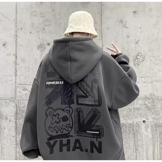 Áo Hoodie Lót Nhung Tay Dài Oversize In Họa Tiết Hoạt Hình Phong Cách Hàn Quốc Cho Nam