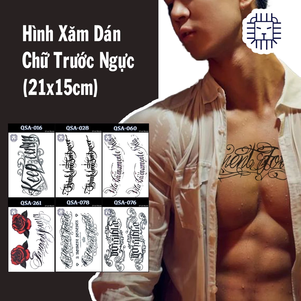 [Loại Ngắn Ngày] Hình Xăm Dán Chữ Dán Ngực, Sườn Chụp Ảnh, Đóng Phim, Dễ Dàng Tẩy Xóa - Dùng 2-5 Ngày (21x15 cm)