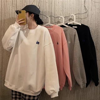 Kii Wii Áo sweatshirt dáng rộng tay dài cổ tròn dễ phối đồ thời trang Hàn Quốc