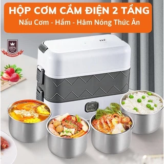 [FREESHIP] Hộp Cơm Cắm Điện 2 Tầng 4 Ngăn Inox Giữ Nhiệt Hâm Nóng Và Tự Nấu Chín Thức Ăn, Cà Men Đựng Cơm Đi Làm.