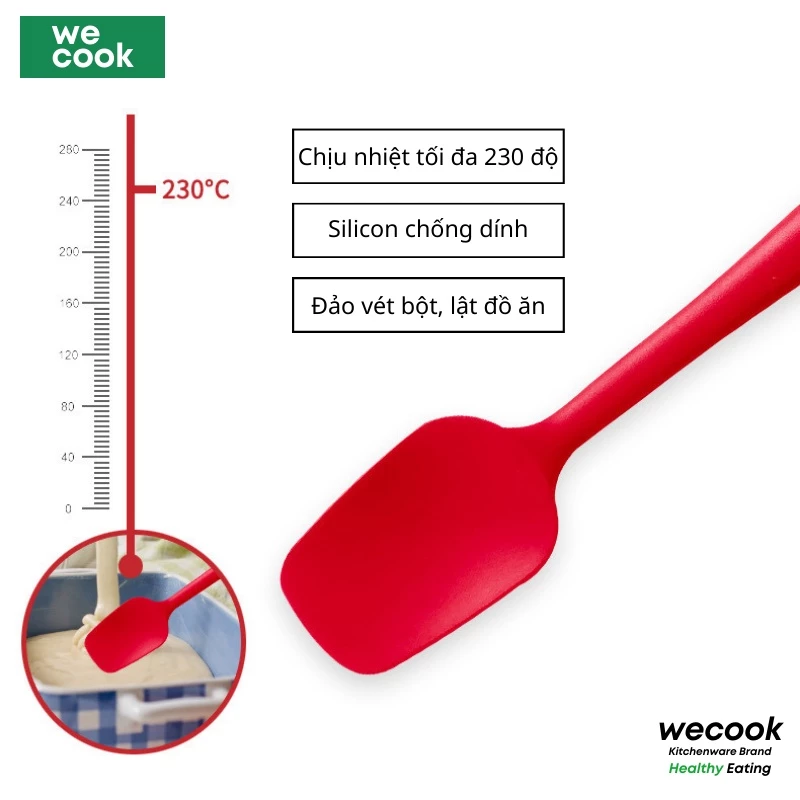 Cây vét bột Silicon chống dính chịu nhiệt WECOOK - Xẻng xào, đảo thức ăn chống trầy chảo (PKB38)
