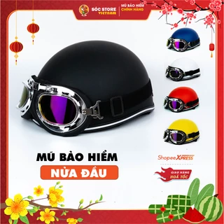 Mũ bảo hiểm nửa đầu kính phi công chính hãng Sóc Store VN nhiều màu trơn