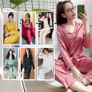 SQ017 Pyjama lụa gấm - Chất Latin nhiều màu Cao cấp Chất đẹp Đường may chuẩn, Bộ dài tay  ngắn quần dài