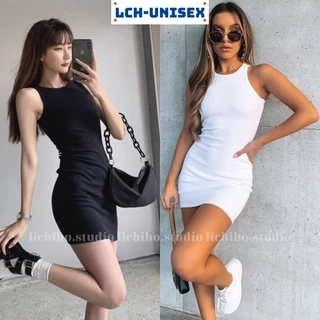 Đầm body ba lỗ tôn dáng sexy basic váy nữ trơn cổ tròn ôm sát nách gợi cảm vải thun gân dày xịn Lch