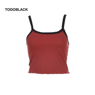 Áo croptop TODOBLACK hở vai màu tương phản thời trang mùa hè cho nữ