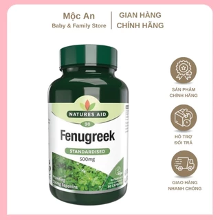 Viên Uống Lợi Sữa Fenugreek Natures Aid 500mg - Hỗ Trợ Cải Thiện Nguồn Sữa Mẹ (90 Viên)