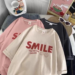 [ Rẻ vô địch ] Áo thun cotton tay lỡ dáng rộng unisex - smile