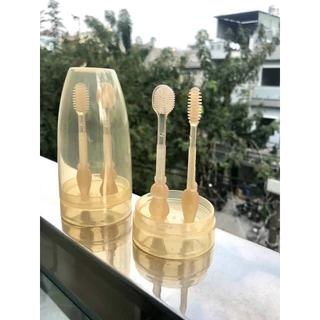 Set rơ lưỡi, bàn chải silicone siêu mềm kèm cốc vệ sinh răng miêng cho bé 0-18 tháng