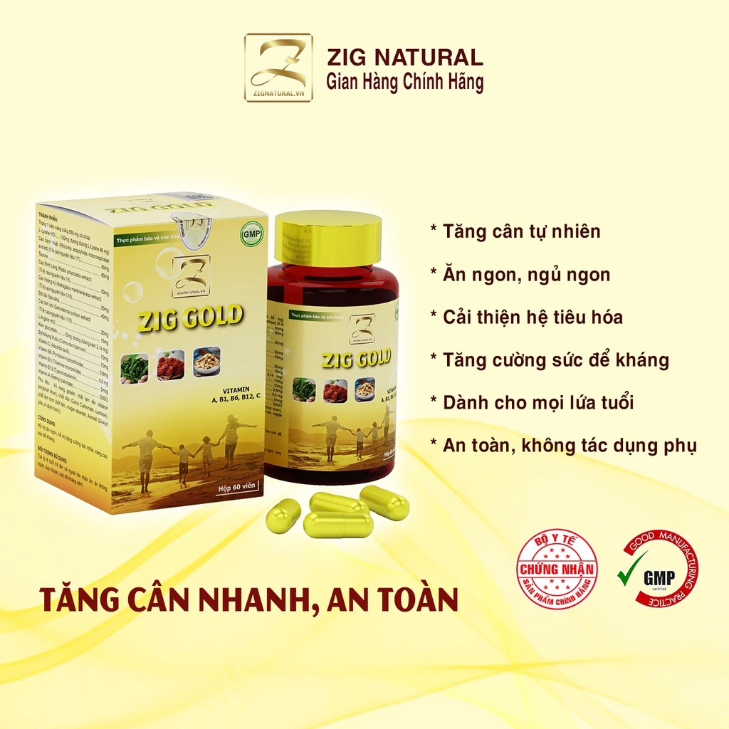 ZIG GOLD viên uống hỗ trợ tăng cân, ăn ngon, ngủ ngon - hộp 60 viên