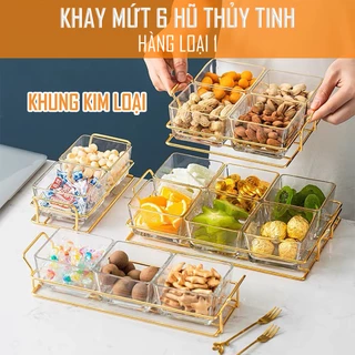 Khay đựng hoa quả bánh kẹo thủy tinh khung kim loại mạ vàng cao cấp - VS03