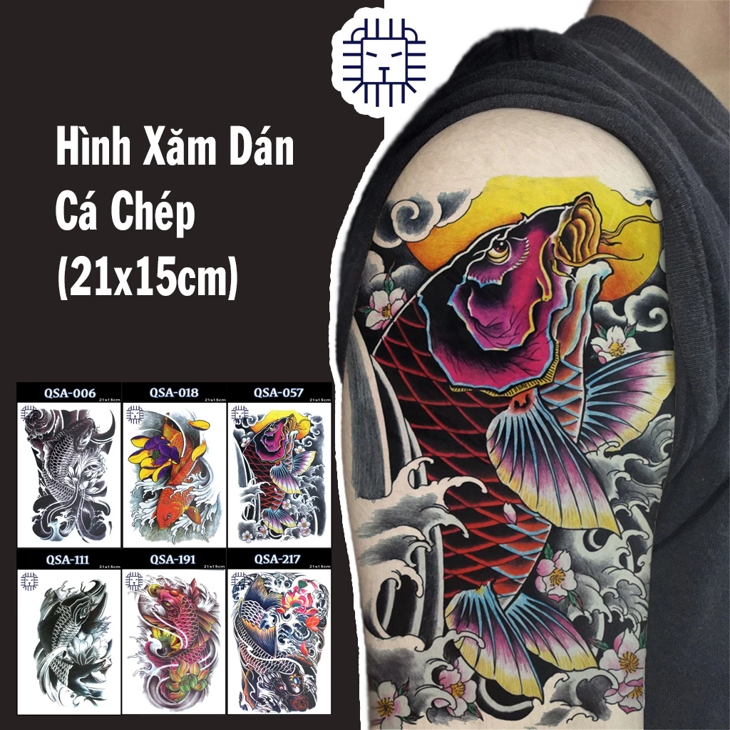 [Loại Ngắn Ngày] Hình Xăm Dán Cá Chép Hóa Rồng Chụp Ảnh, Đóng Phim, Dễ Dàng Tẩy Xóa - Dùng 2-5 Ngày (21x15 cm)