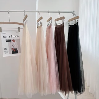 Chân Váy Midi Xoè Dáng Dài Nữ Minz Store Mã 832, Thiết Kế Chất Liệu Voan Dập Ly 2 Lớp