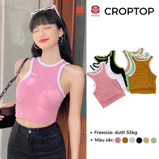 [Pass] Áo thun ba lỗ dáng croptop ôm phối viền thời trang màu hồng