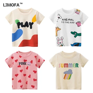 LJMOFA Áo Thun Cotton Tay Ngắn Cổ Tròn In Họa Tiết Hoạt Hình Đáng Yêu Thời Trang Mùa Hè Cho Bé Gái 2-8 Tuổi