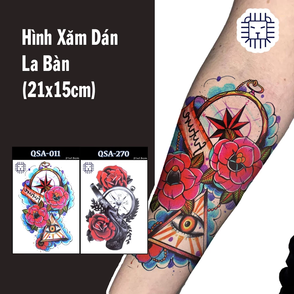 [Loại Ngắn Ngày] Hình Xăm Dán La Bàn Chụp Ảnh, Đóng Phim, Dễ Dàng Tẩy Xóa - Dùng 2-5 Ngày (21x15cm)