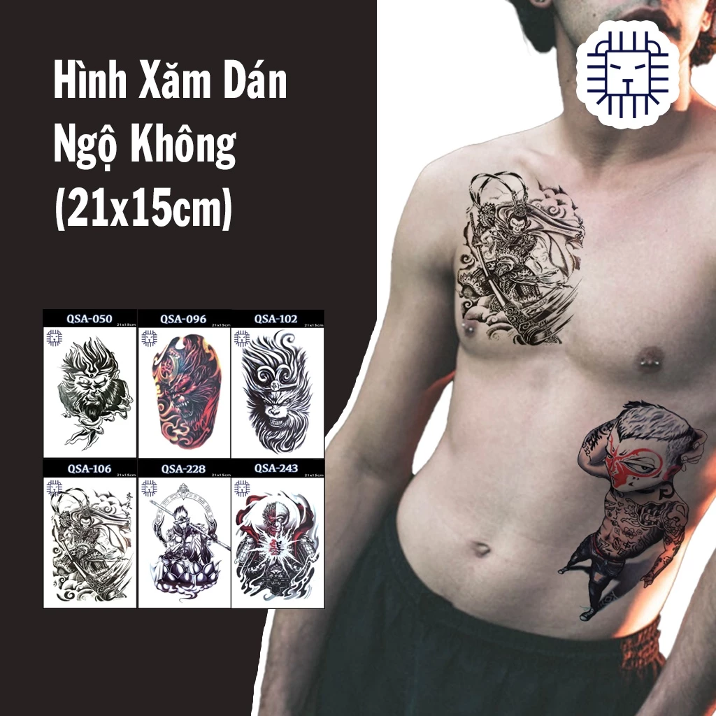 [Loại Ngắn Ngày] Hình Xăm Dán Khỉ, Ngộ Không Chụp Ảnh, Đóng Phim, Dễ Dàng Tẩy Xóa - Dùng 2-5 Ngày (21x15cm)