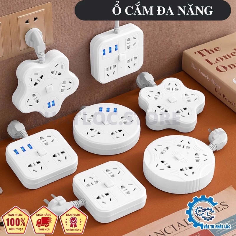 Ổ cắm điện đa năng 2 cổng USB sạc nhanh, công suất lớn 2500W-chống cháy nổ hình Sao, Tròn, Vuông